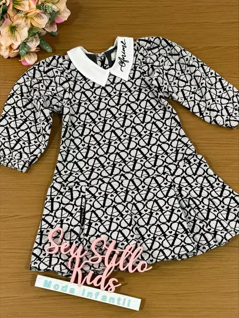 Vestido Animê Inverno Manga Longa Preto e Branco