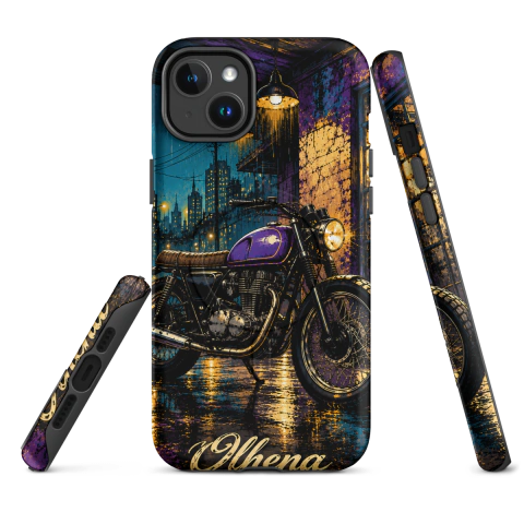 Case Tough MagSafe - iPhone - Neon Motorcycle In The Rain (iPhone 14 Plus) - Olhena | Premium Phone Cases & Tech Accessories