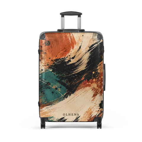 Suitcase - Brushstrokes Terracotta Teal (Black / Large)