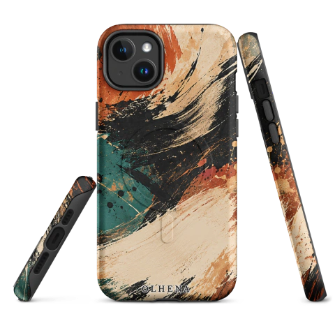 Case Tough MagSafe - iPhone - Terracotta Teal Brushstrokes (iPhone 14 Plus) - Olhena | Premium Phone Cases & Tech Accessories