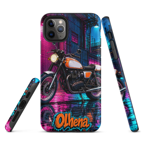 Tough Case - iPhone - Neon Cyberpunk Cafe Racer Motorcycle (iPhone 11 Pro Max) - Olhena | Premium Phone Cases & Tech Accessories