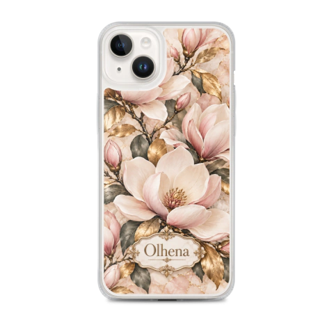 Case MagSafe - iPhone - Golden Magnolias With The Olhena Logo (iPhone 14 Plus) - Olhena | Premium Phone Cases & Tech Accessories