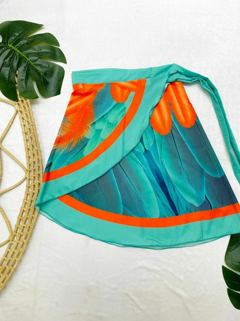 PAREÔ CURTA FOLHAGEM AZUL COM LARANJA