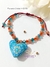 Pulsera Cristal Naranja Azul Hilo Vino Corazón Azul Beige