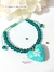 Pulsera Cristal Azul Hilo Turquesa Corazón Flor Turquesa