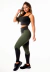 Conjunto Fitness Calça Legging Preta com Verde Militar Cintura Alta e Cropped Alcinha - Elegância, Conforto e Exclusividade para Você