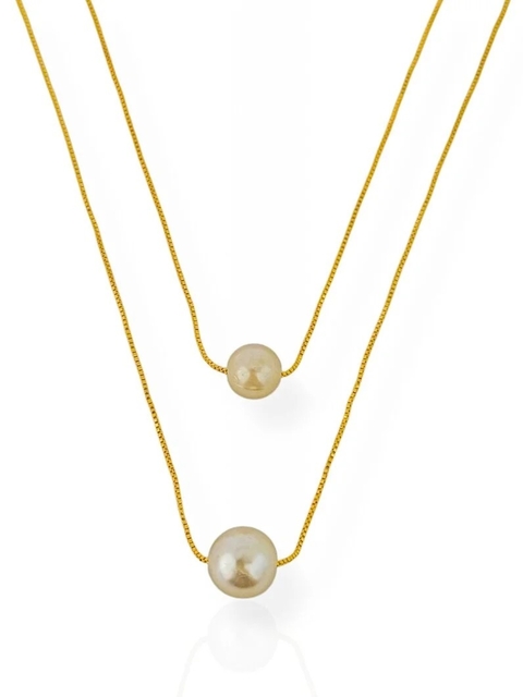 Colar Dupla pérola Folheado a Ouro 18k