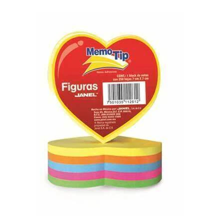 Notas Adhesivas Janel Memo Tip Corazón 3x3 250 Piezas