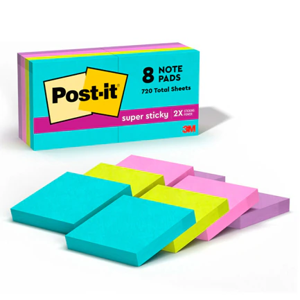 Notas Adhesivas 3M Post-it 2x2 pulg (5X5 cms) Block Con 90 Hojas paq c/8 blocks
