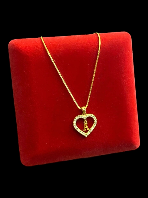 Cordão Feminino Coração Com Letra Banhado A Ouro 18k - comprar online