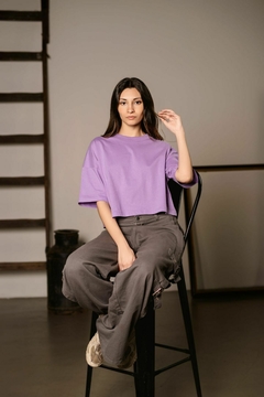 Remera Overzise Boxy Crop Top Aesthetic Corta Lila - comprar online