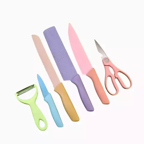 Conjunto de Facas 6 Peças Aço Inoxidável Colorido Multifuncional