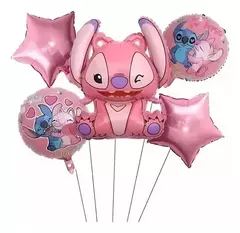 SET DE 5 GLOBOS STITCH ROSA