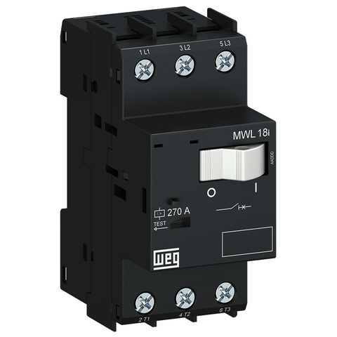 DISJUNTOR MOTOR TRIPOLAR WEG | MWL18-3-D025 | FAIXA DE AJUSTE: 1,6~2,5 AMPERES | SEM CONTATO AUXILIAR
