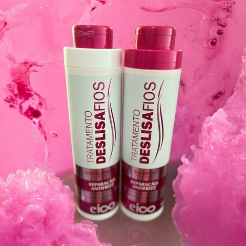 Eico Tratamento Creme Capilar Shampoo Sem Sal + Condicionador Leave-in 800ml Deslisa Fios Efeito Salão Ultra Hidratação Antifrizz Reduz Volume Desemba