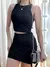 Conjunto Feminino em Anarruga Cropped Cavado e Saia Curta Plissada - Tamanho único - cor: Preto