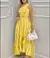Vestido feminino de fibra sintética com listras verticais, decote assimétrico