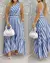 Vestido feminino de fibra sintética com listras verticais, decote assimétrico - Sublimes Store