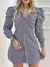 Vestido de manga bufante com design de botão listrado Vestido de trabalho casual - Sublimes Store