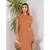 Vestido Midi Canelado Com Manga e Gola Alta / Fenda Lateral / - loja online