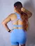 Conjunto Gabi – Top com Alças Transpassadas nas Costas e Short de Alta Compressão - Azul Bebê - Use Maya Fitwear | Moda Fitness Feminina | Roupas Fitness Premium