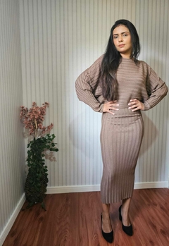 Conjunto Modal Canelado Saia Midi e Blusa Manga Asa Morcego - Marino Fashion Store