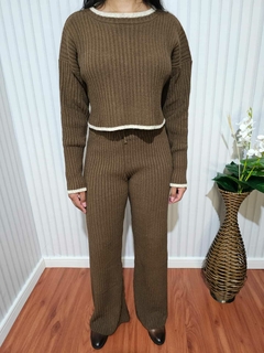 Conjunto Tricô Canelado Calça e Blusa Bicolor - loja online