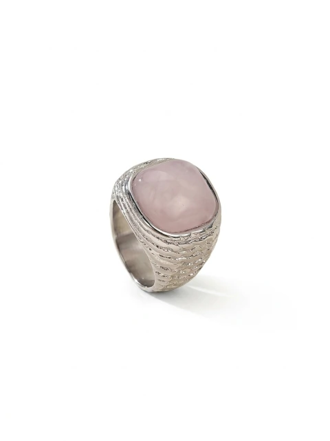 Anillo chunky plateado piedra rosa