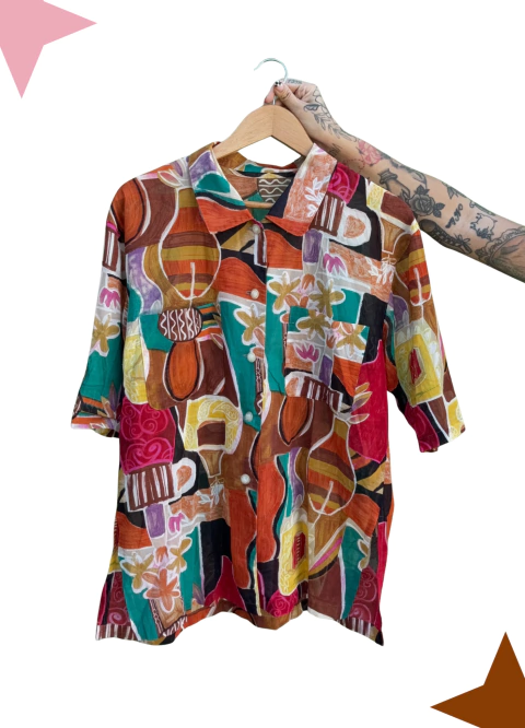 camisa colorida abstrata vintage - comprar online