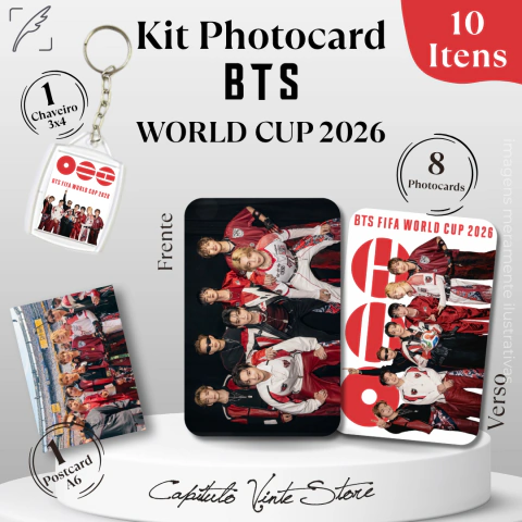 Kit BTS Copa 2026 | - Com 8 Photocards, 1 Postcard e 1 Chaveiro - Fanmade | Army |