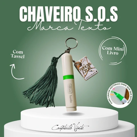 Chaveiro SOS Marca Texto - Com Mini Livro - Leitor - Leitura