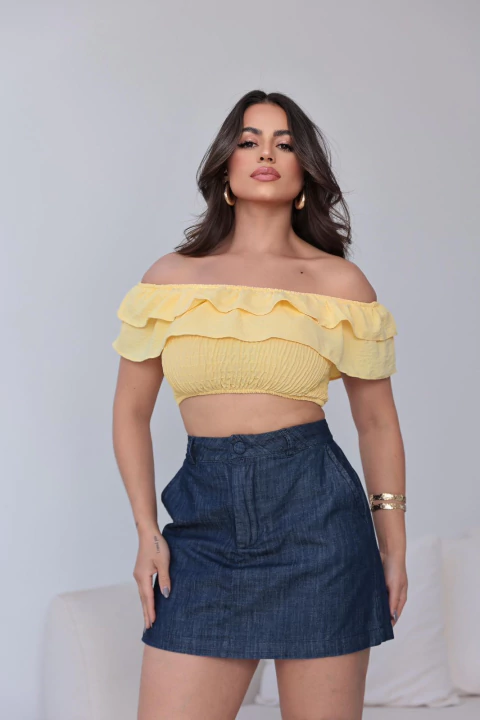Short Saia Jeans Curto De Botão