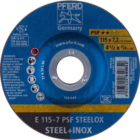 Disco Abrasivo E 115-7 PSF STEELOX – Alto Desempenho em Aço Inoxidável