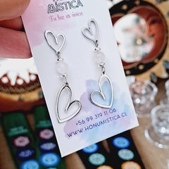 Aros con piedra cuarzo rosa en acero plateado
