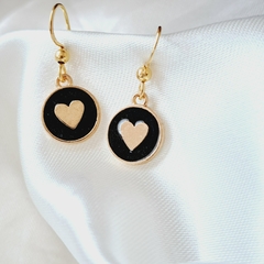 Aritos corazón negro - Ganchitos de Acero dorado
