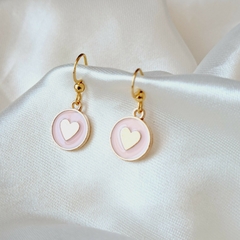 Aritos corazón Rosa- Ganchitos de Acero dorado