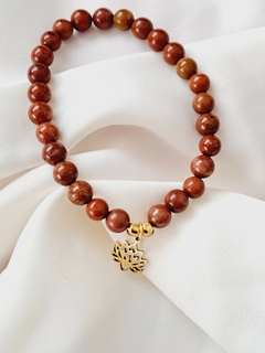 Pulsera de piedra Jaspe Rojo y dije Flor de la Vida. - comprar en línea