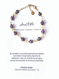 Pulsera de piedra amatista en acero dorado - comprar en línea