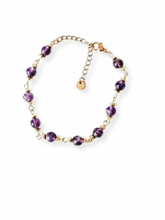 Pulsera de piedra amatista en acero dorado - PIEDRAS HONU