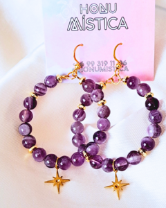 Aros con piedra Amatista en acero dorado