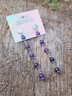 Aros con piedra Amatista - Acero Plateado - comprar en línea