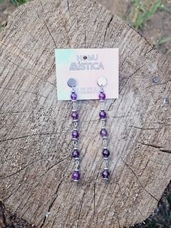 Aros con piedra Amatista - Acero Plateado en internet