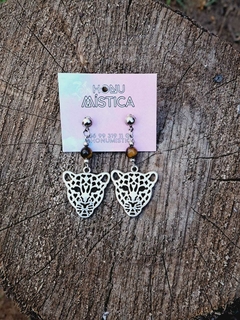 Aros con piedra Ojo de tigre y dije Leopardo - comprar en línea