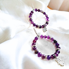 Aros con piedra Amatista - Acero Plateado - comprar en línea