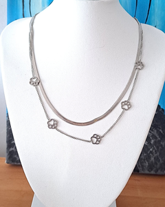 Collar gargantilla doble gato huellas - Acero Plateado