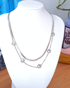 Collar gargantilla doble gato huellas - Acero Plateado - comprar en línea