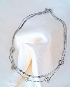 Collar gargantilla doble gato huellas - Acero Plateado en internet