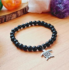 Pulsera de piedra Turmalina negra y dije de acero. - comprar en línea