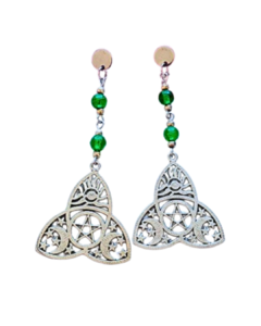 Aros con piedra Moldavita y dije Triqueta - comprar en línea