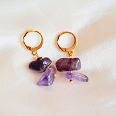 Aros Amatista con piedra rústica